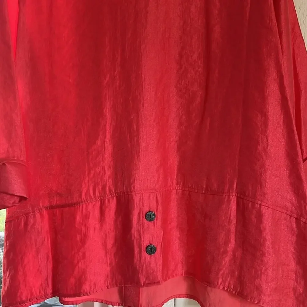 Ali Miles Woven Shimmer Stand Ruffle Collar 3/4 Sleeves Button-Front Tunic Sz 2X